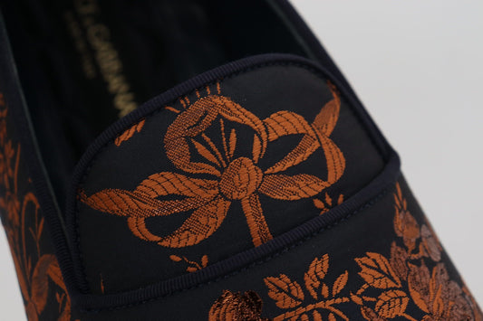 Dolce & Gabbana Blue Rust Floral Slippers Loafers Shoes Dolce & Gabbana
