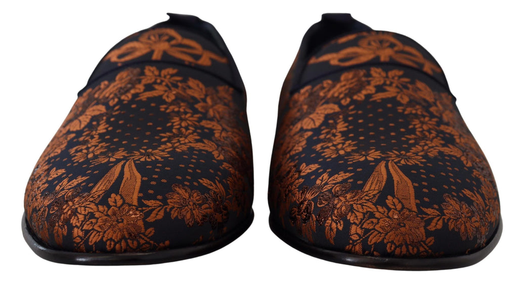 Dolce & Gabbana Blue Rust Floral Slippers Loafers Shoes - Eljoys Fashion 