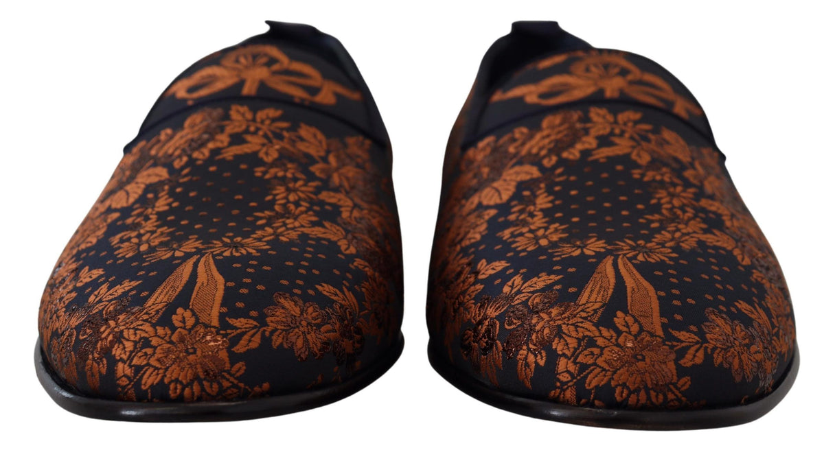 Dolce & Gabbana Blue Rust Floral Slippers Loafers Shoes - Eljoys Fashion 