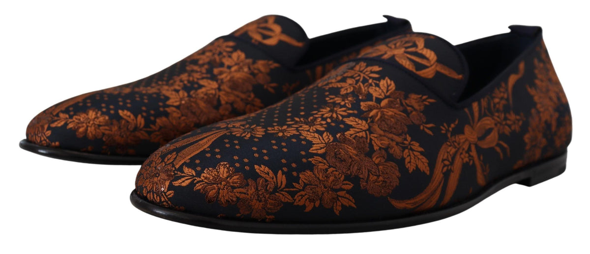 Dolce & Gabbana Blue Rust Floral Slippers Loafers Shoes - Eljoys Fashion 