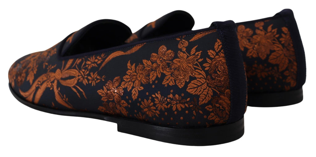 Dolce & Gabbana Blue Rust Floral Slippers Loafers Shoes - Eljoys Fashion 