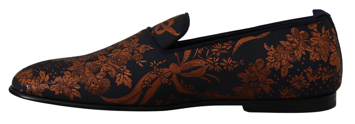 Dolce & Gabbana Blue Rust Floral Slippers Loafers Shoes - Eljoys Fashion 