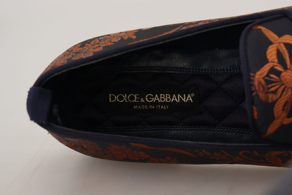 Dolce & Gabbana Blue Rust Floral Slippers Loafers Shoes - Eljoys Fashion 