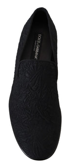 Dolce & Gabbana Black Floral Jacquard Slippers Loafers Shoes - Eljoys Fashion 