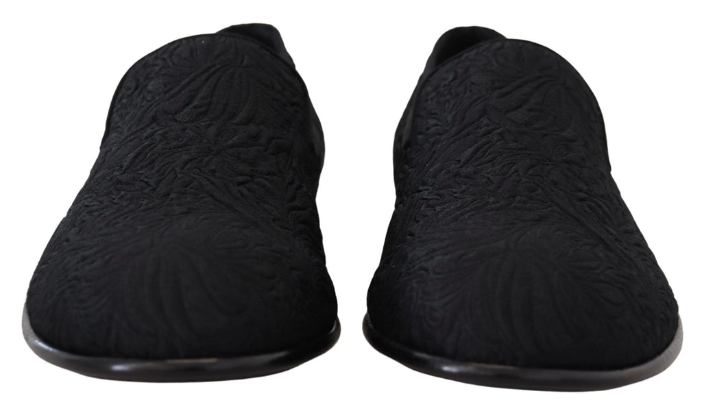 Dolce & Gabbana Black Floral Jacquard Slippers Loafers Shoes - Eljoys Fashion 