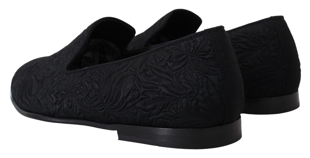Dolce & Gabbana Black Floral Jacquard Slippers Loafers Shoes - Eljoys Fashion 