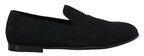 Dolce & Gabbana Black Floral Jacquard Slippers Loafers Shoes - Eljoys Fashion 