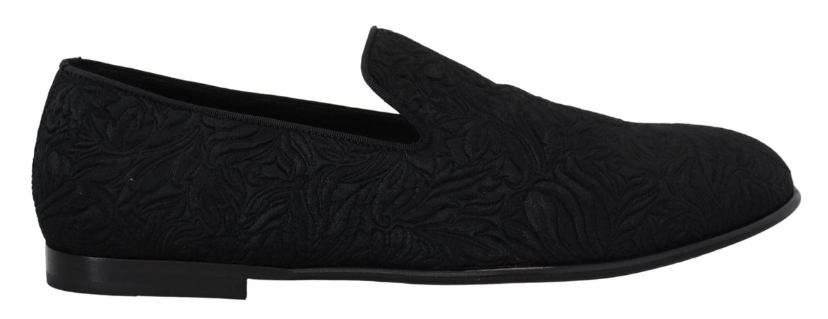 Dolce & Gabbana Black Floral Jacquard Slippers Loafers Shoes - Eljoys Fashion 