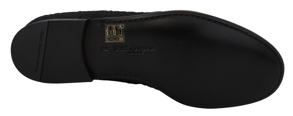 Dolce & Gabbana Black Floral Jacquard Slippers Loafers Shoes - Eljoys Fashion 