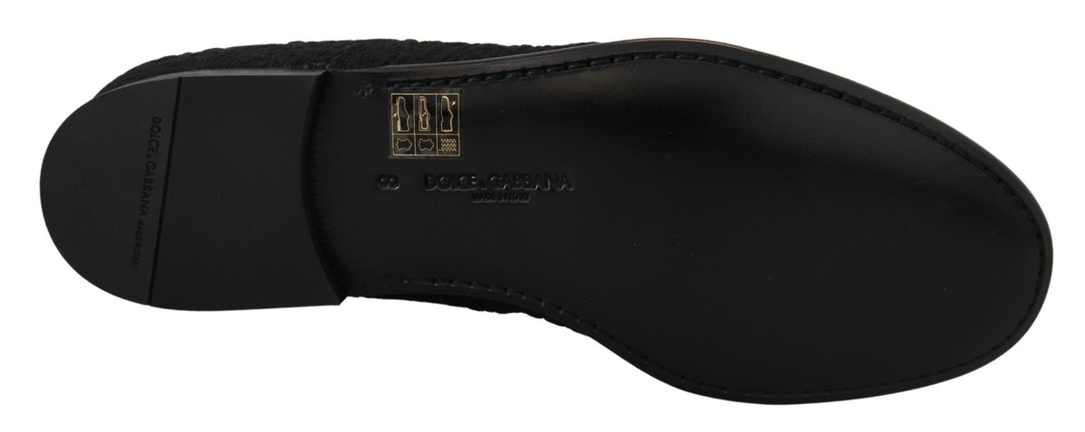 Dolce & Gabbana Black Floral Jacquard Slippers Loafers Shoes - Eljoys Fashion 