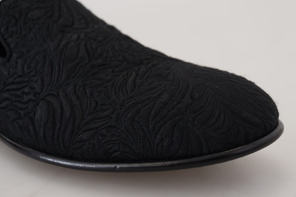Dolce & Gabbana Black Floral Jacquard Slippers Loafers Shoes - Eljoys Fashion 