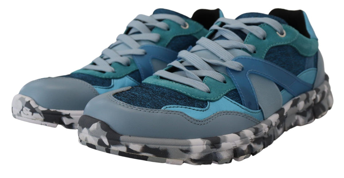 Dolce & Gabbana Blue Gray Leather Sport Low Top Sneakers - Eljoys Fashion 
