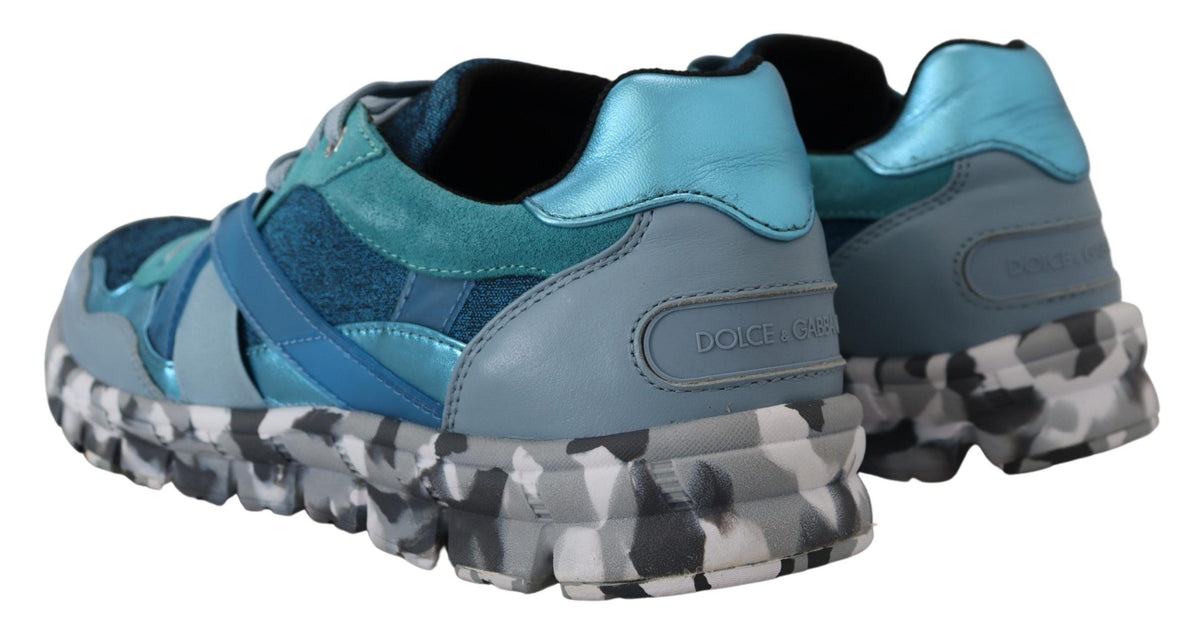 Dolce & Gabbana Blue Gray Leather Sport Low Top Sneakers - Eljoys Fashion 