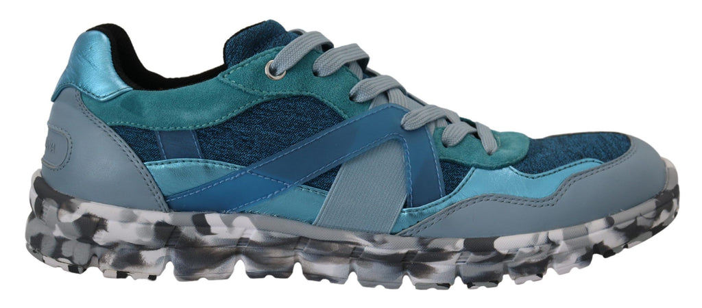 Dolce & Gabbana Blue Gray Leather Sport Low Top Sneakers - Eljoys Fashion 
