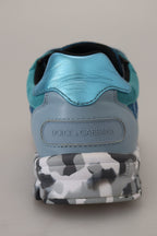 Dolce & Gabbana Blue Gray Leather Sport Low Top Sneakers - Eljoys Fashion 