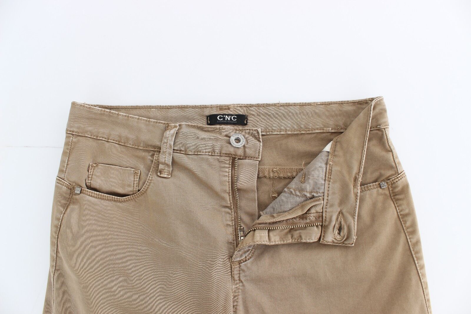 Costume National Beige Straight Leg Denim Pants Stretch Jeans Costume National
