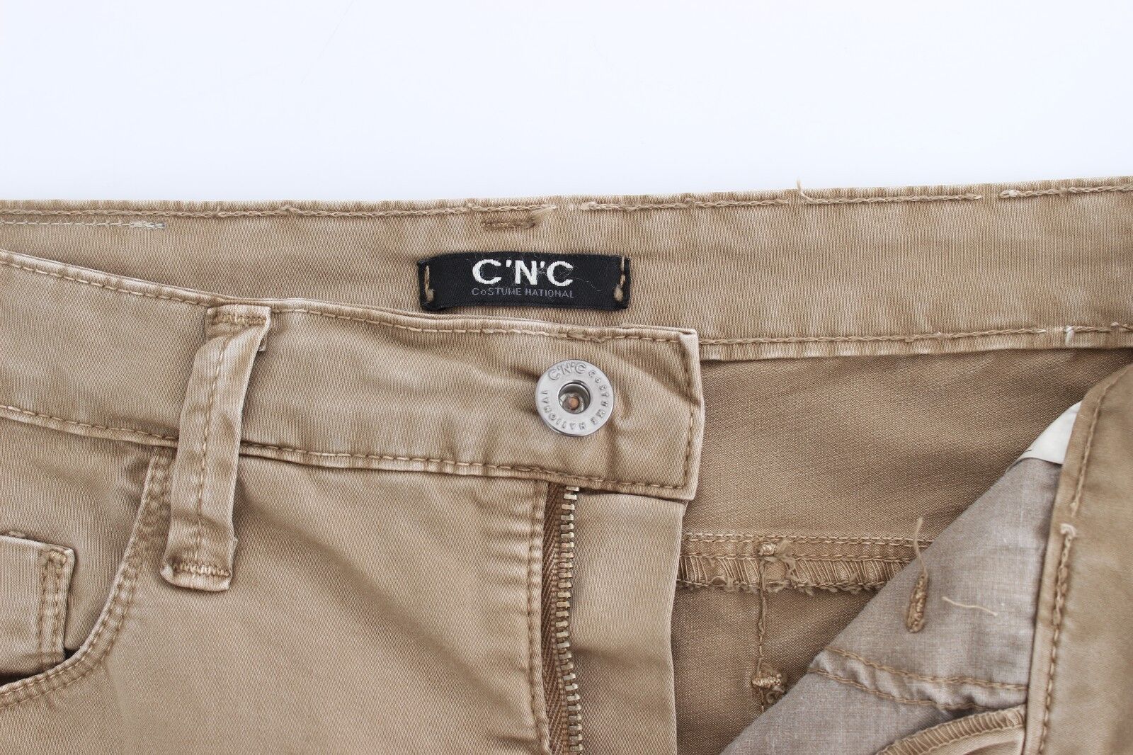 Costume National Beige Straight Leg Denim Pants Stretch Jeans Costume National