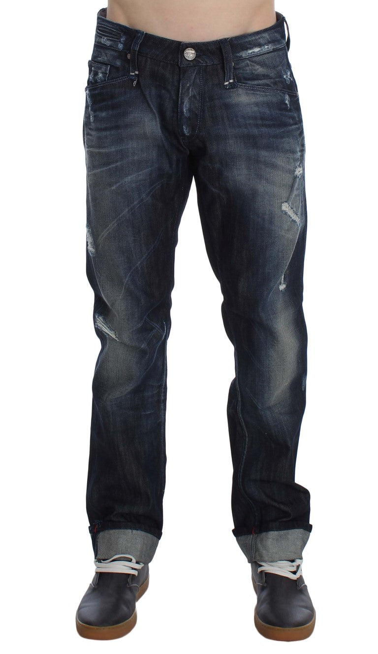 Acht Blue Cotton Regular Straight Fit Jeans Acht