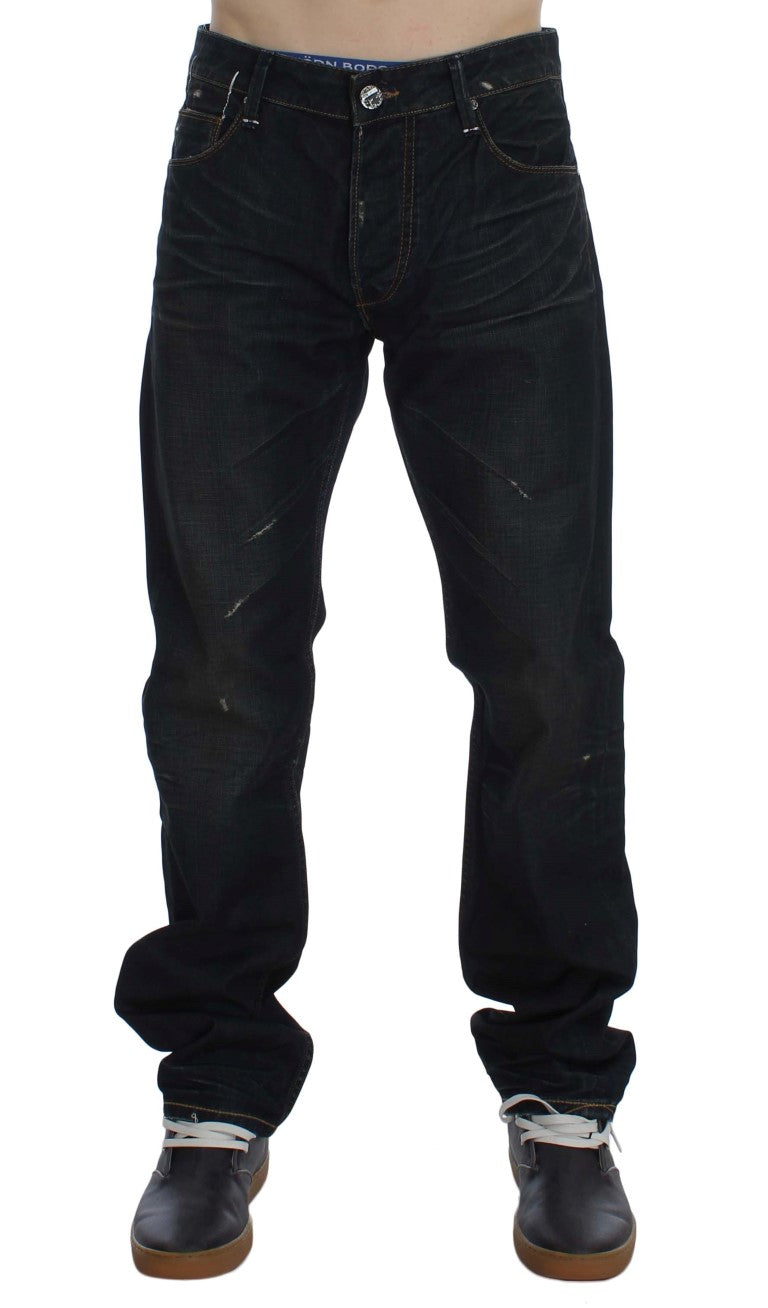 Acht Blue Wash Cotton Denim Straight Fit Jeans Acht