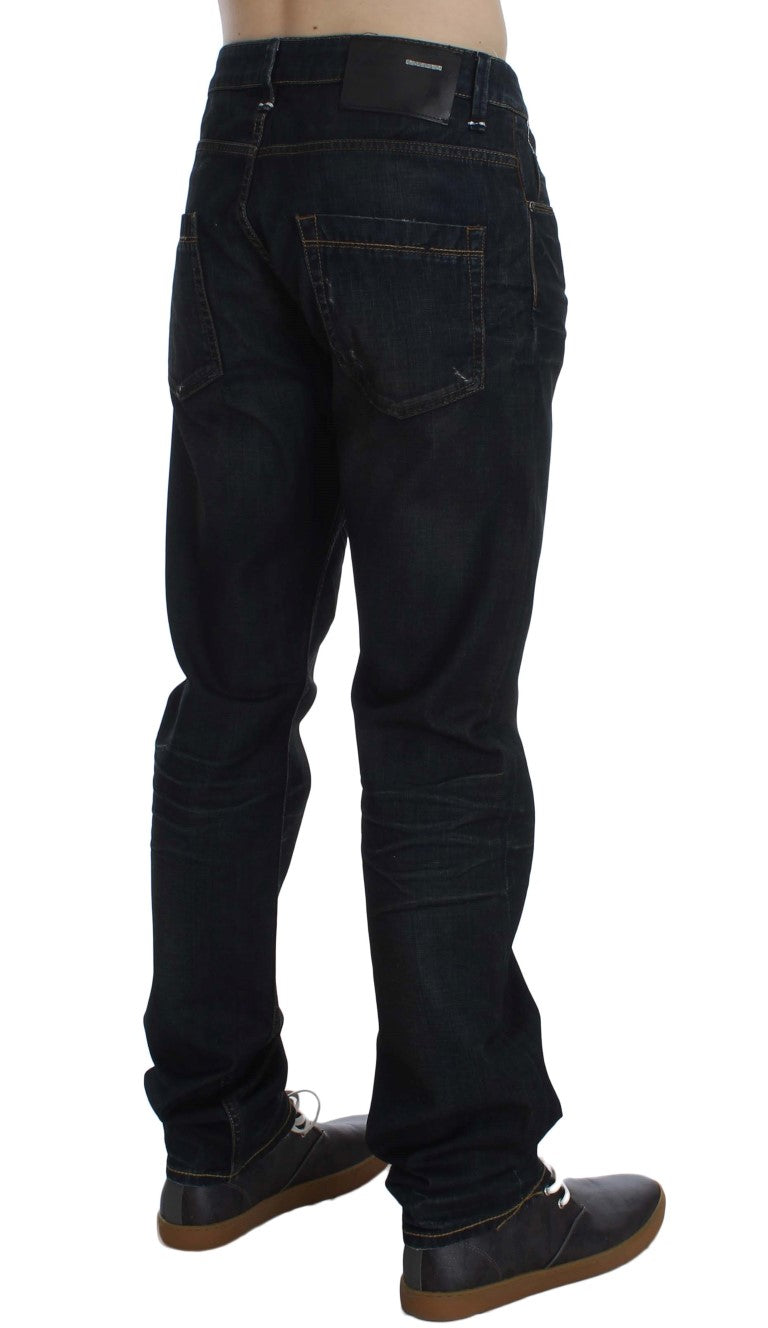 Acht Blue Wash Cotton Denim Straight Fit Jeans Acht