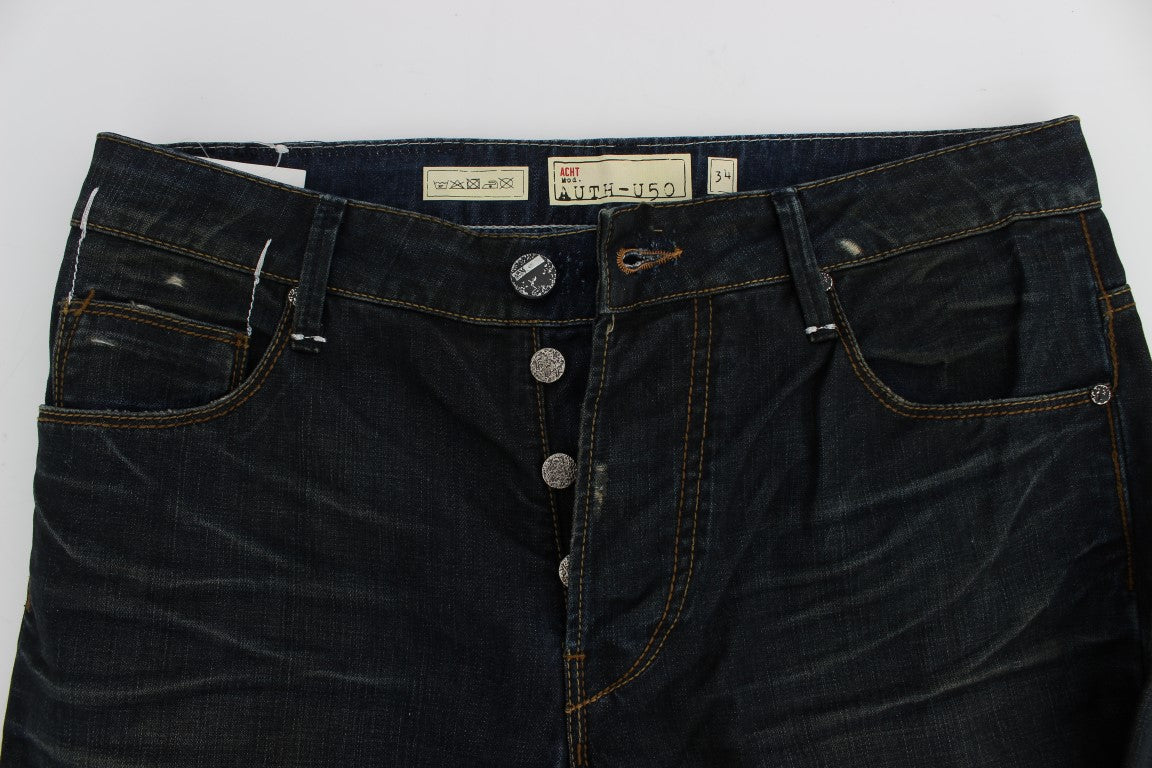 Acht Blue Wash Cotton Denim Straight Fit Jeans Acht