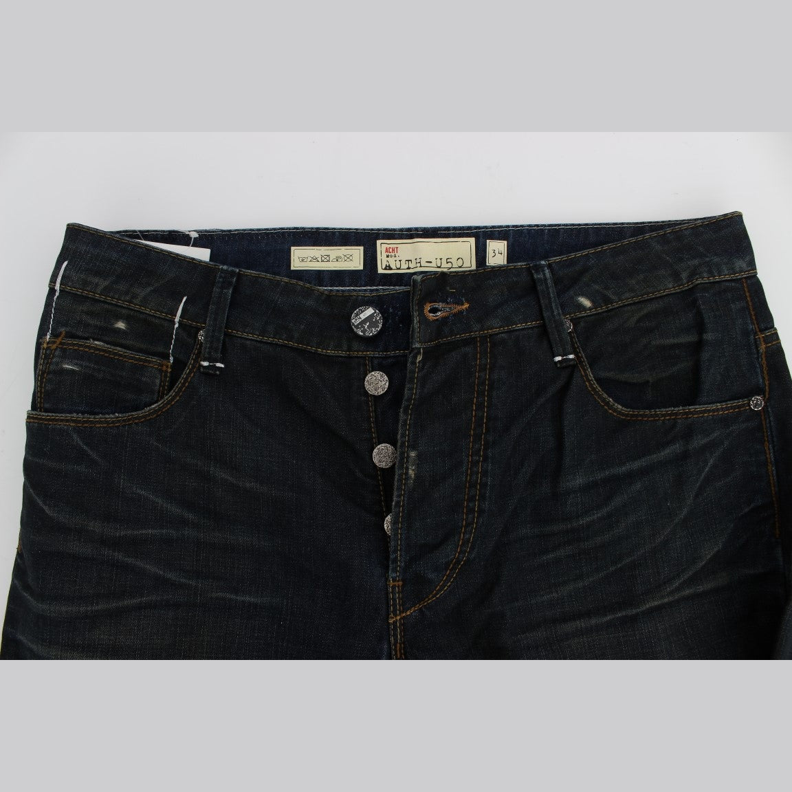 Acht Blue Wash Cotton Denim Straight Fit Jeans