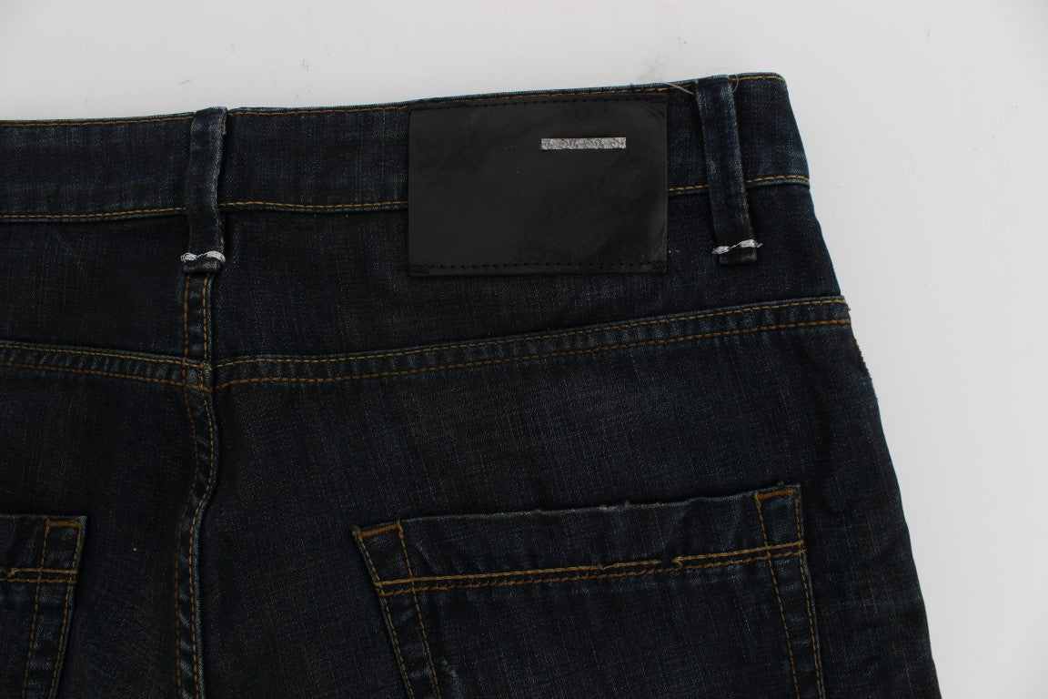Acht Blue Wash Cotton Denim Straight Fit Jeans Acht