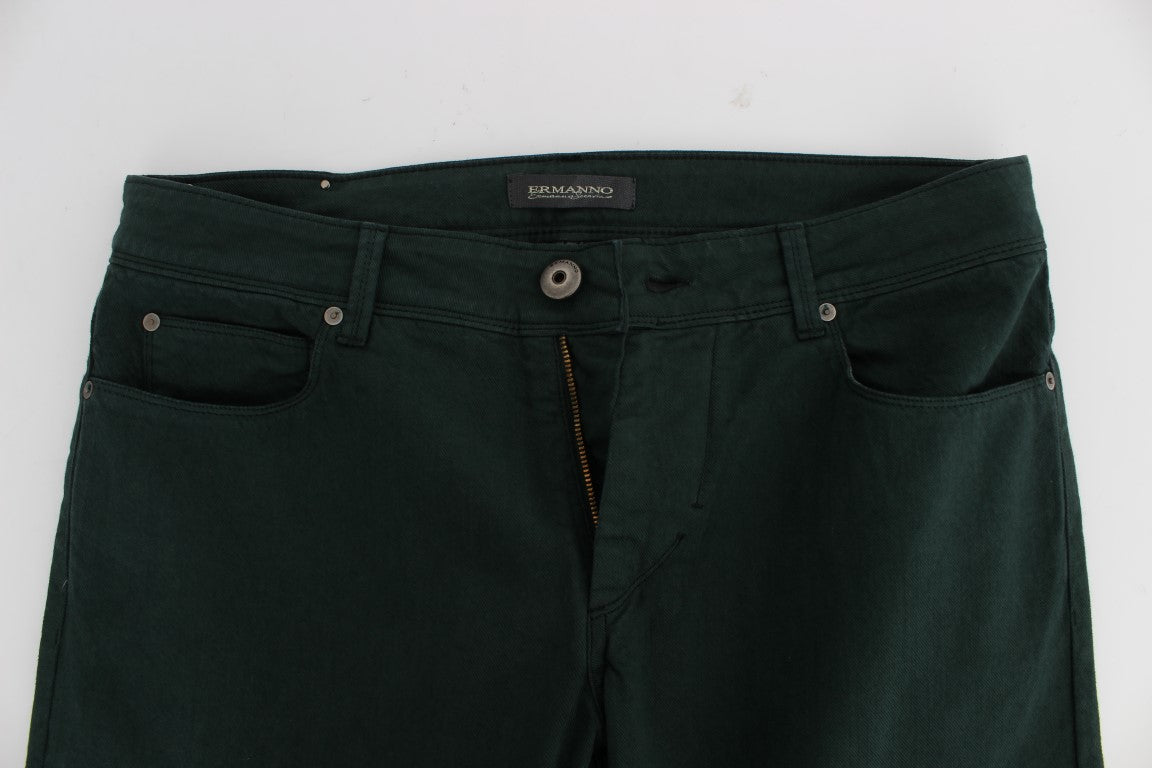 Ermanno Scervino Green Cotton Denim Stretch Straight Fit Jeans Ermanno Scervino