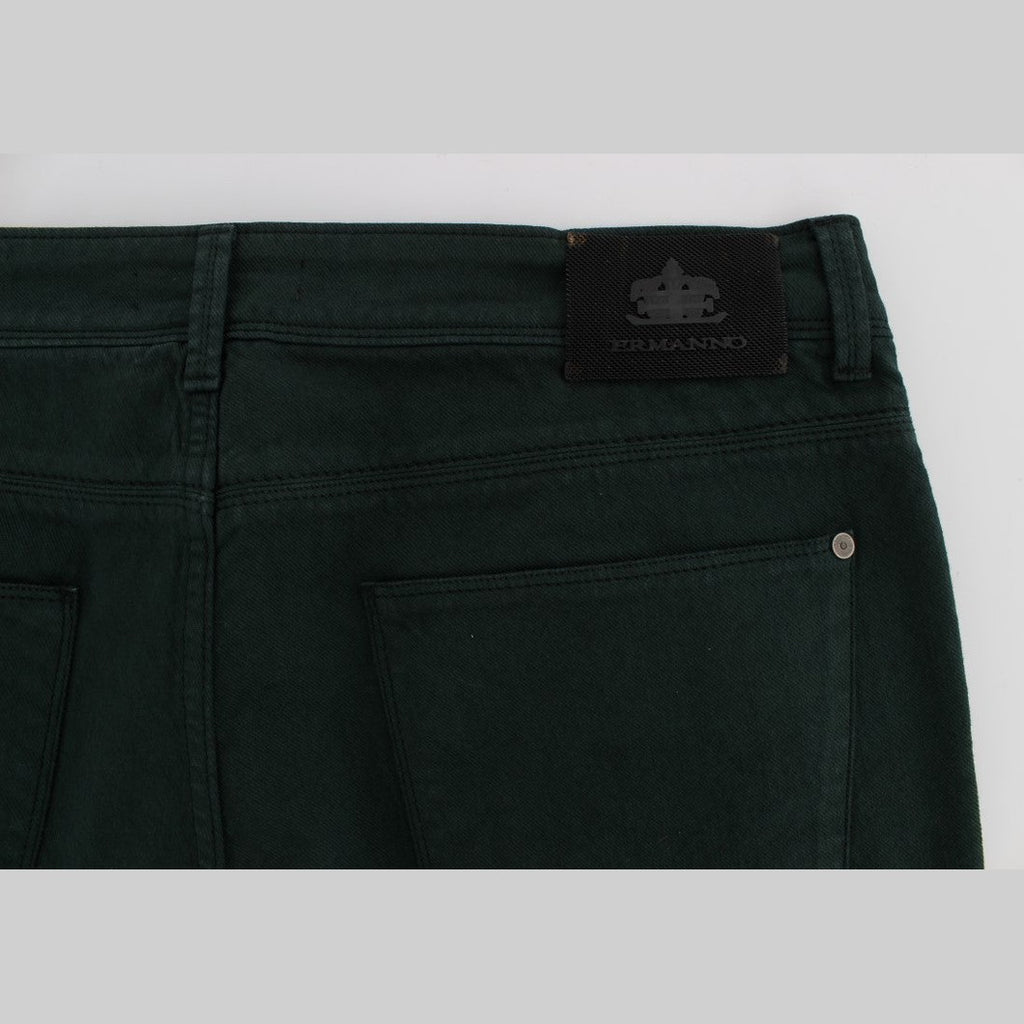 Ermanno Scervino Green Cotton Denim Stretch Straight Fit Jeans