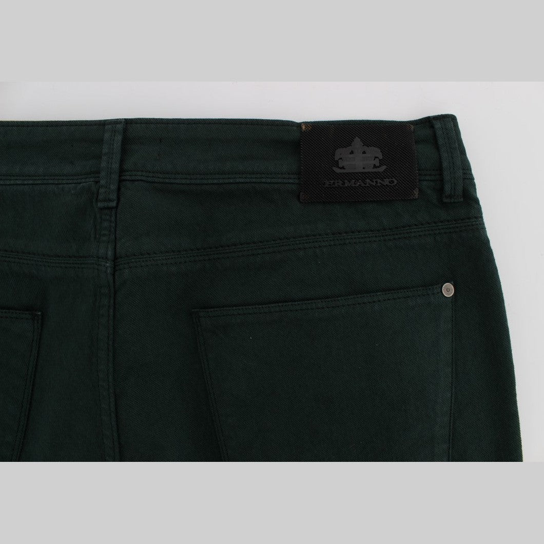 Ermanno Scervino Green Cotton Denim Stretch Straight Fit Jeans