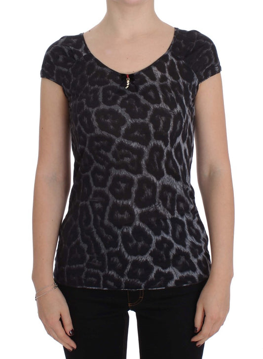 Cavalli Gray Leopard Modal T-Shirt Blouse Top Cavalli