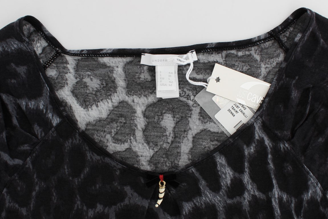 Cavalli Gray Leopard Modal T-Shirt Blouse Top Cavalli