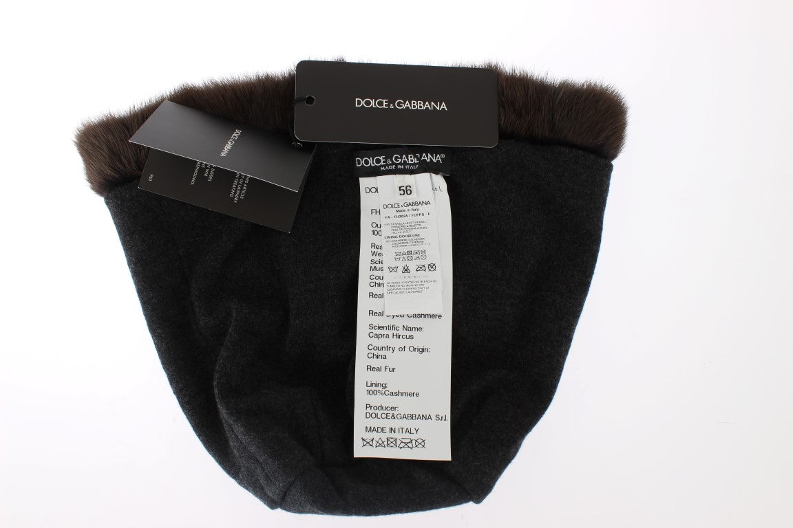 Dolce & Gabbana Brown Weasel Fur Womens Cashmere Hat Beanie Dolce & Gabbana