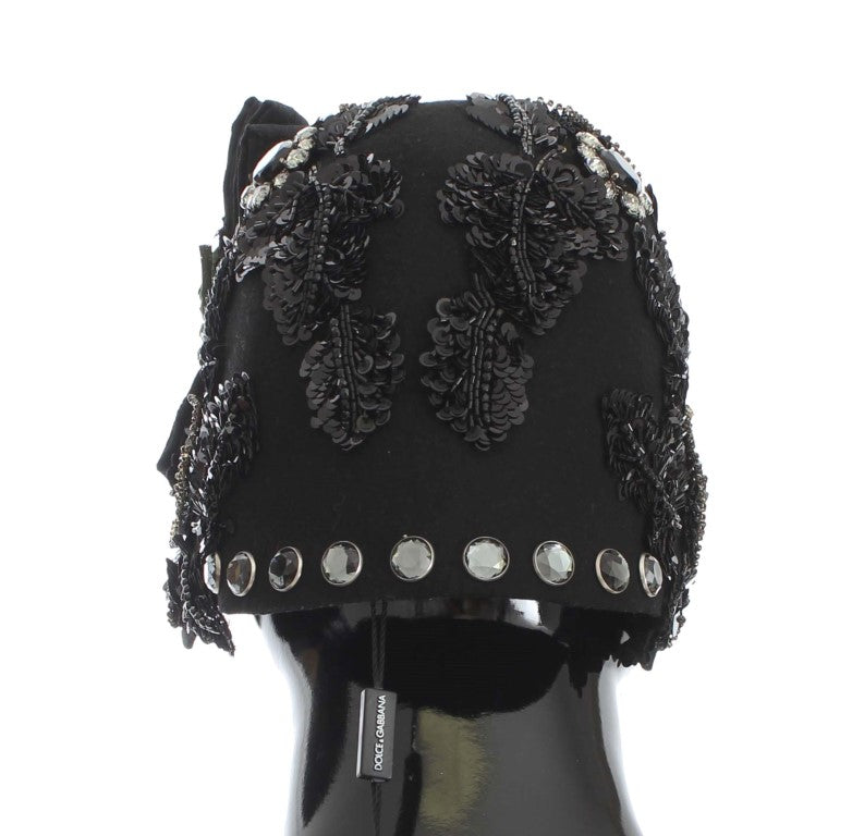 Dolce & Gabbana Black Crystal Gold Cherries Brooch Hat Dolce & Gabbana