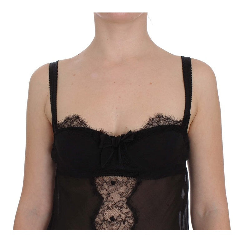 Dolce & Gabbana Black Silk Floral Lace Lingerie Top