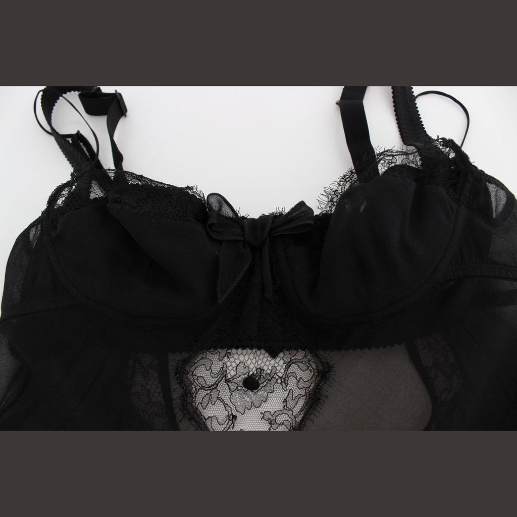 Dolce & Gabbana Black Silk Floral Lace Lingerie Top