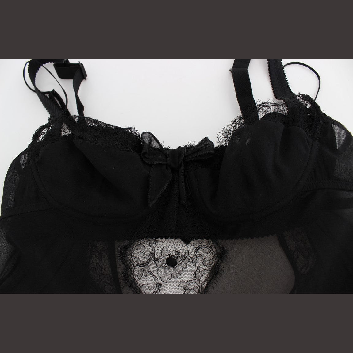 Dolce & Gabbana Black Silk Floral Lace Lingerie Top