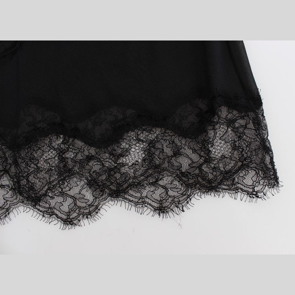 Dolce & Gabbana Black Silk Floral Lace Lingerie Top