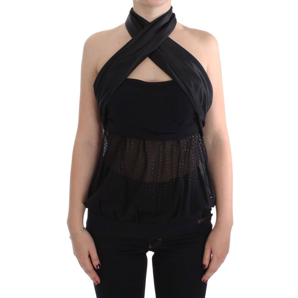 Exte Black Neck Wrap Top Blouse