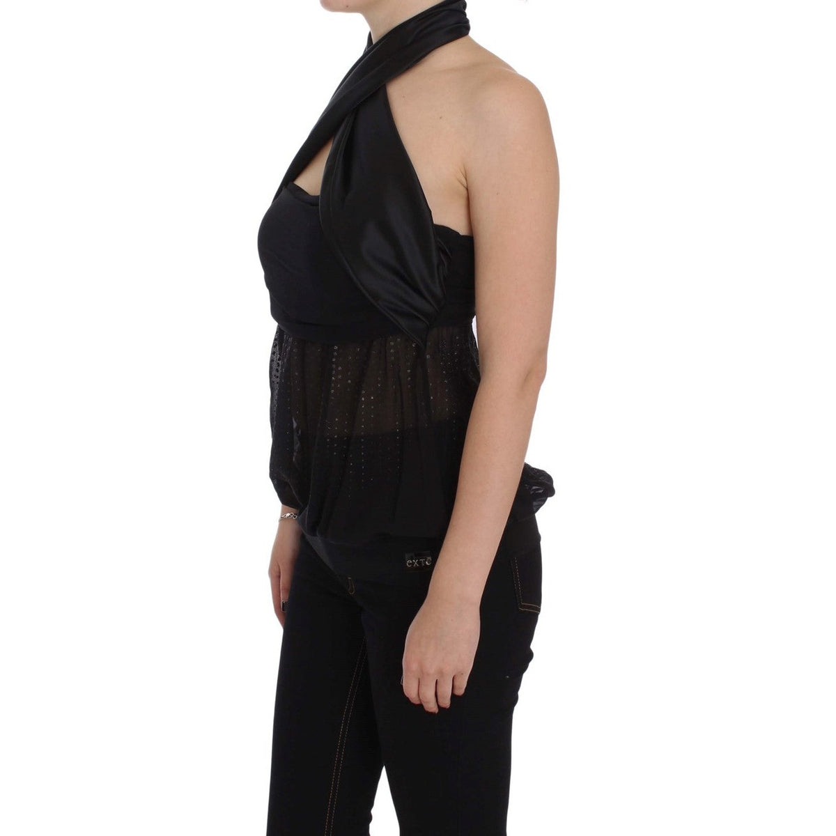 Exte Black Neck Wrap Top Blouse