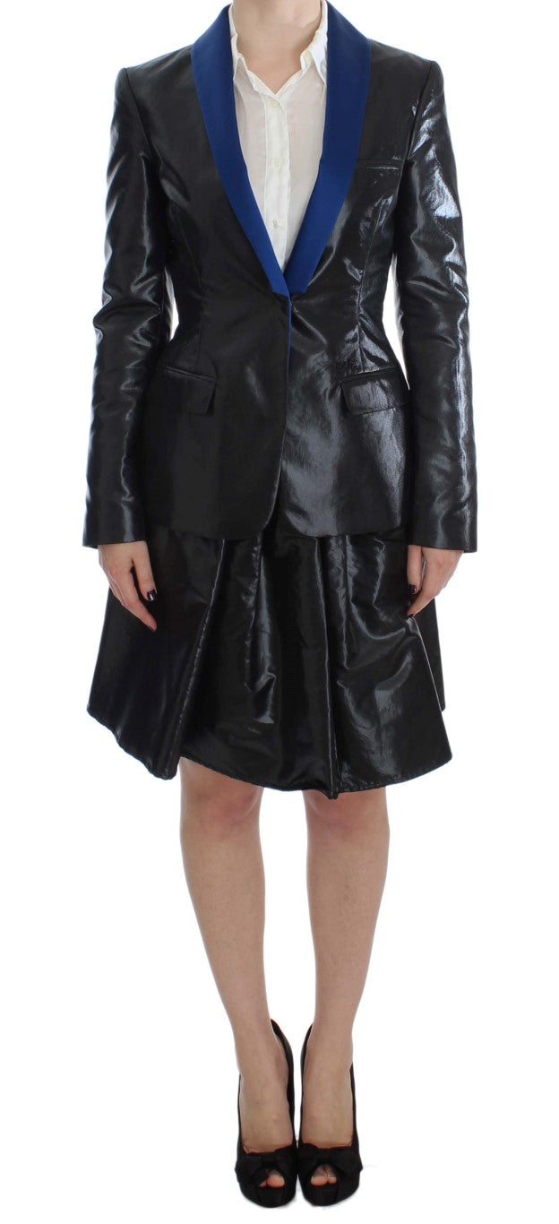 Exte Black Blue Two Piece Suit Skirt & Blazer