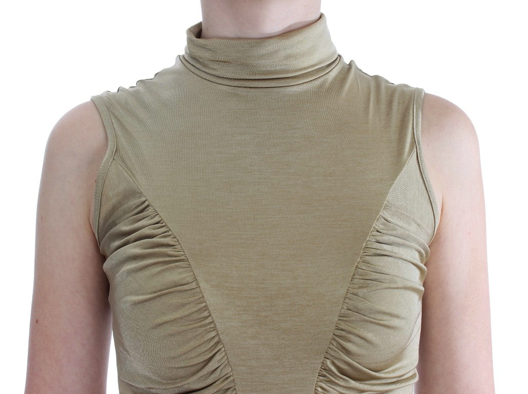 Exte Gold Nylon Turtleneck Top Blouse Exte