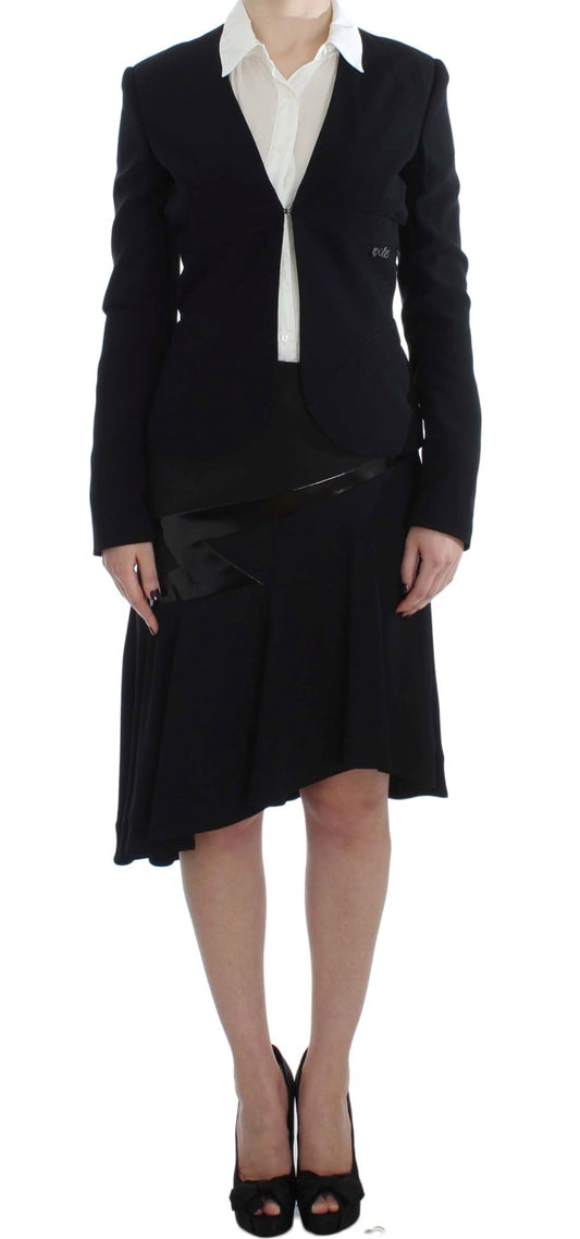 Exte Black Blue Two Piece Suit Skirt & Blazer Exte