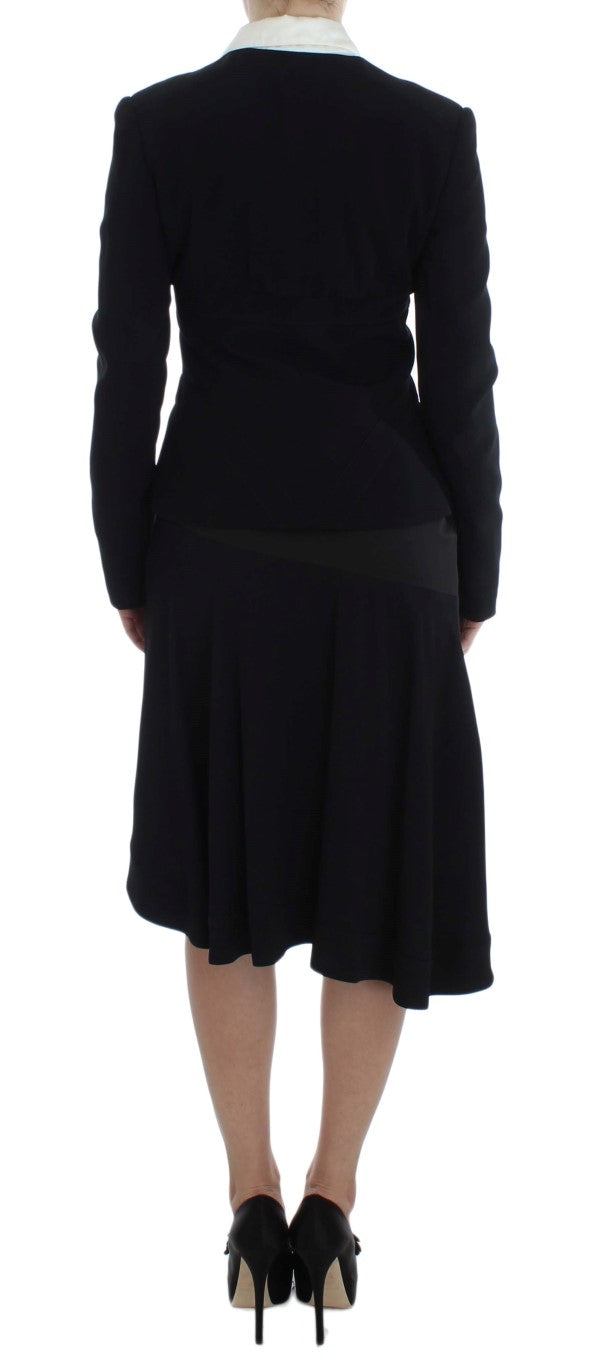Exte Black Blue Two Piece Suit Skirt & Blazer