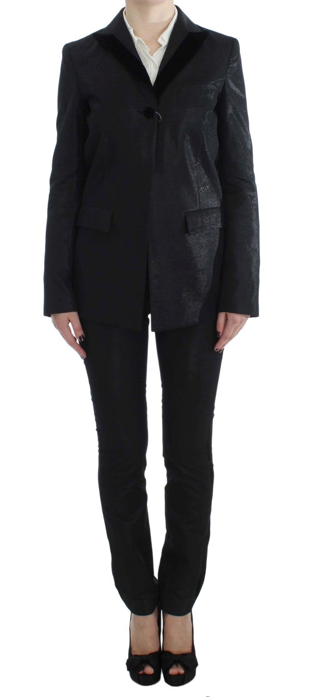Exte Black One Button Three Piece Suit Exte