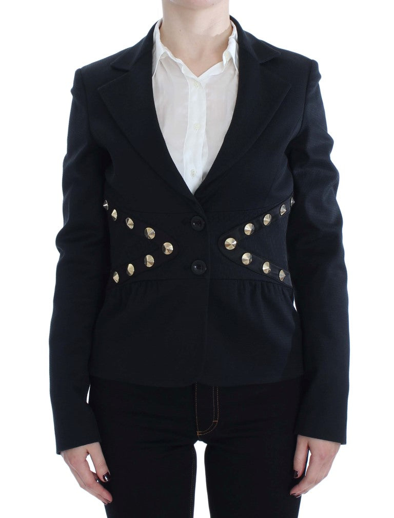 Exte Black Cotton Stretch Gold Studded Blazer Jacket Exte