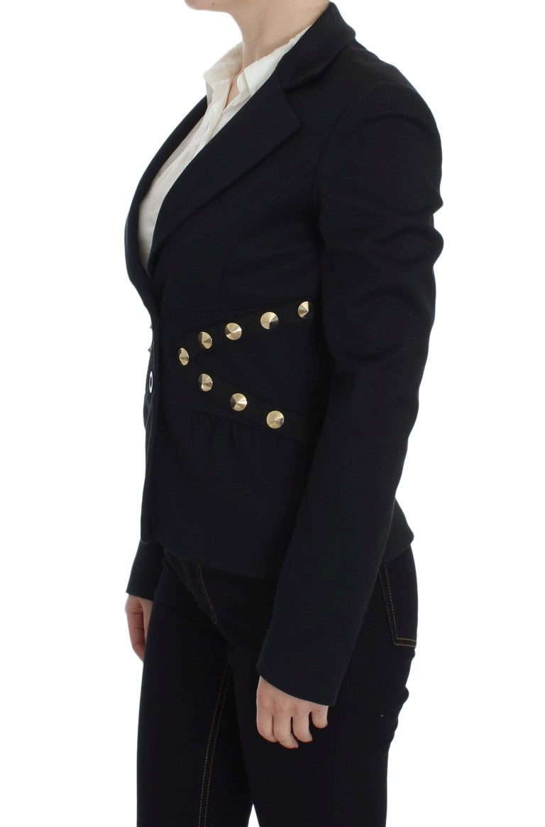 Exte Black Cotton Stretch Gold Studded Blazer Jacket Exte