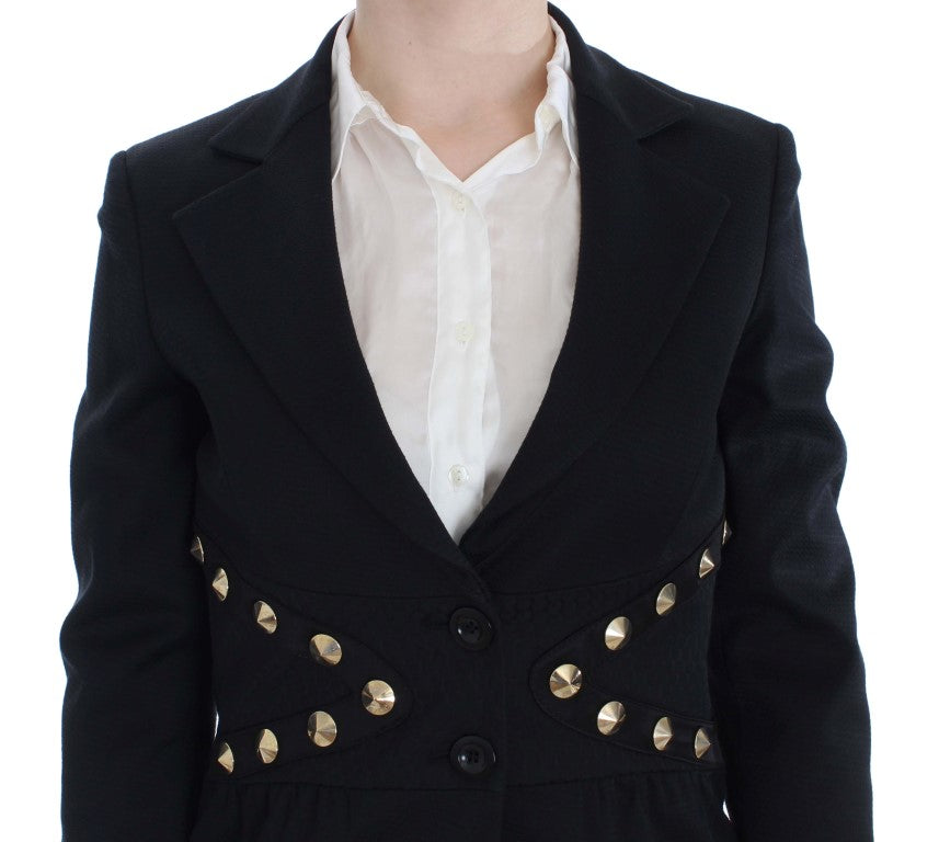 Exte Black Cotton Stretch Gold Studded Blazer Jacket Exte