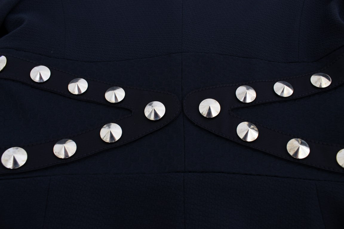 Exte Black Cotton Stretch Gold Studded Blazer Jacket Exte