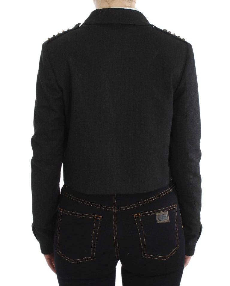 Exte Gray Stretch Gold Studded Short Jacket Exte